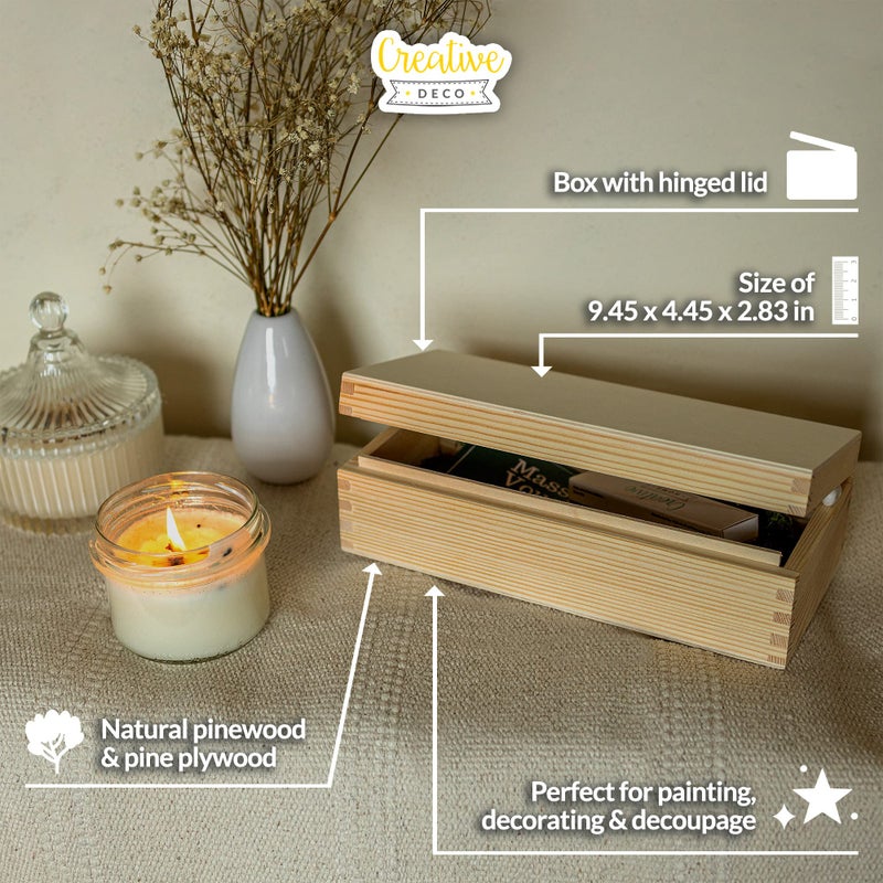 Creative Deco Wooden Storage Box Unpainted Plain | 9.44 x 4.44 x 2.83 in | Rectangular Box with Lid | Perfect for Storing Valuables & Small Items in The Office or Bedroom | Jewelry Box - Image 4